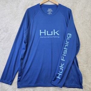 Huk Performance Fishing Shirt Mens XL Blue Long Sleeve UPF Lightweight Logo